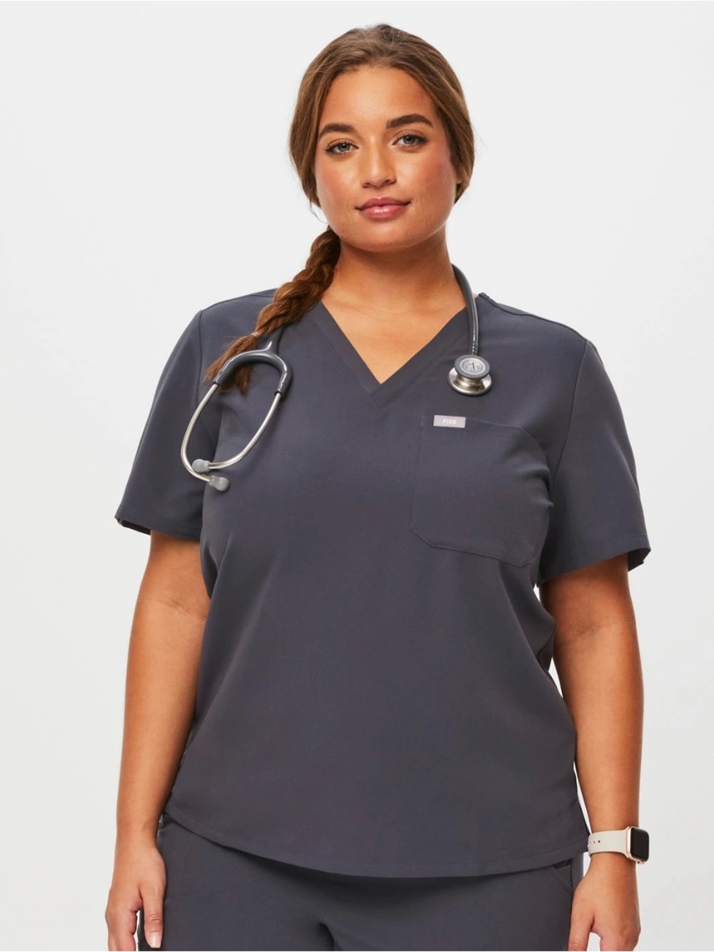 FIGS Catarina Scrub Top Charcoal Size Large